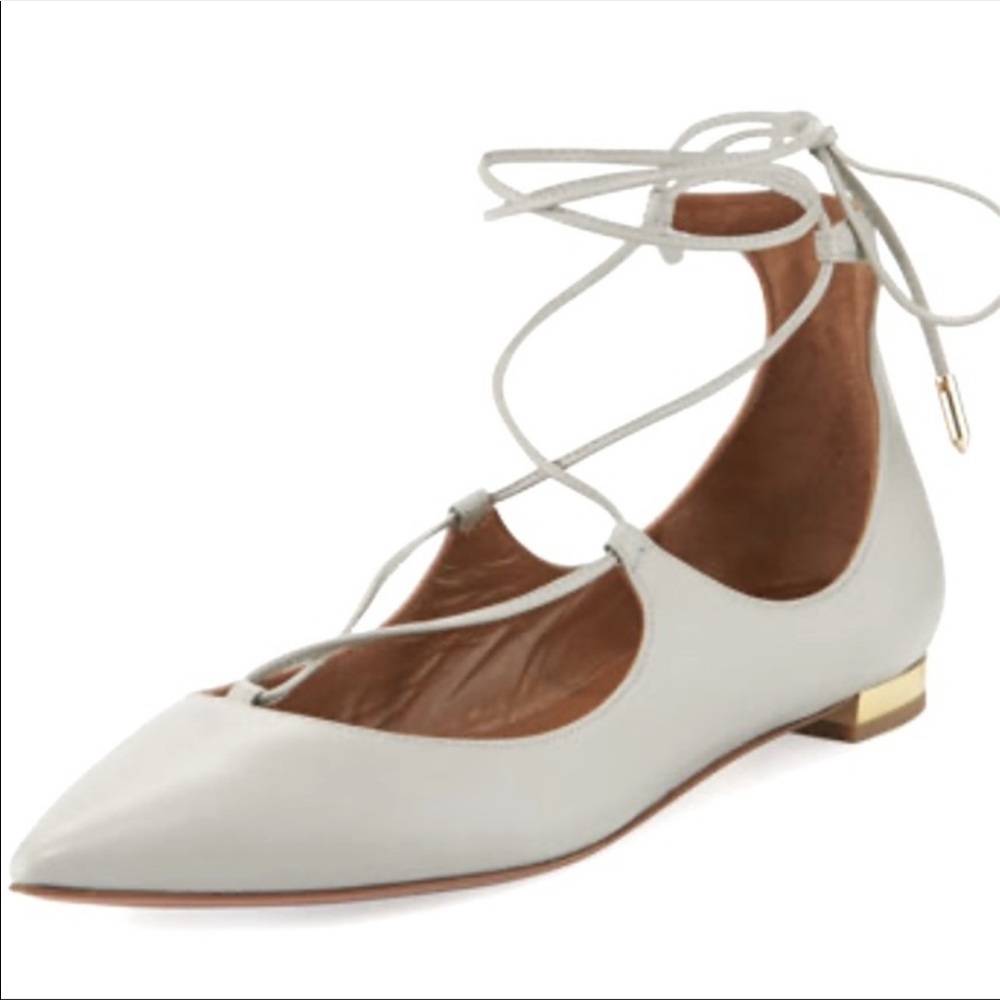 Aquazzura Christy Grey Leather Flats 38.5